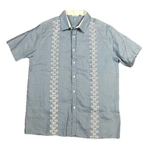 Amiani 100% Linen Button Up Shirt Men Large Blue Button Preppy Cruise Beach EUC